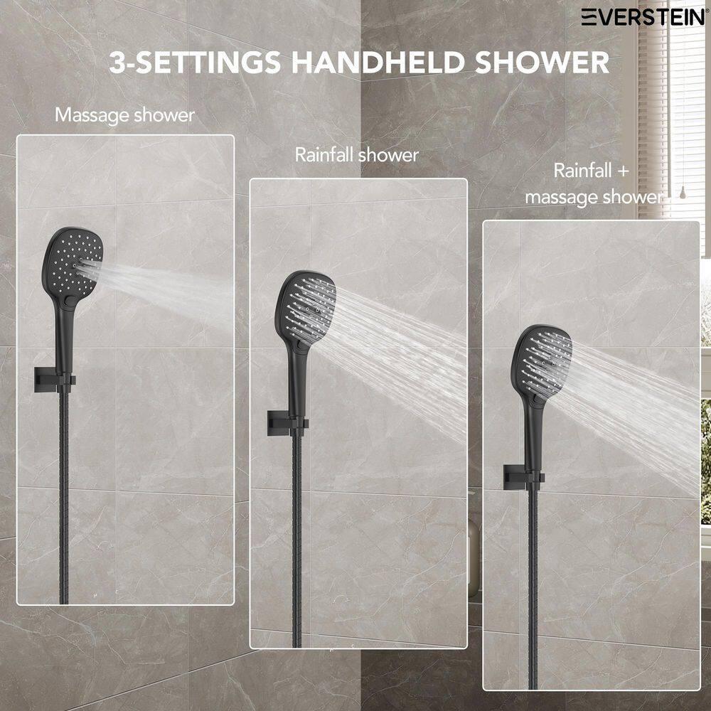 YAWWALK 10" Shower Head with 3-Spray Patterns Handheld in Matte Black (Valve Included)