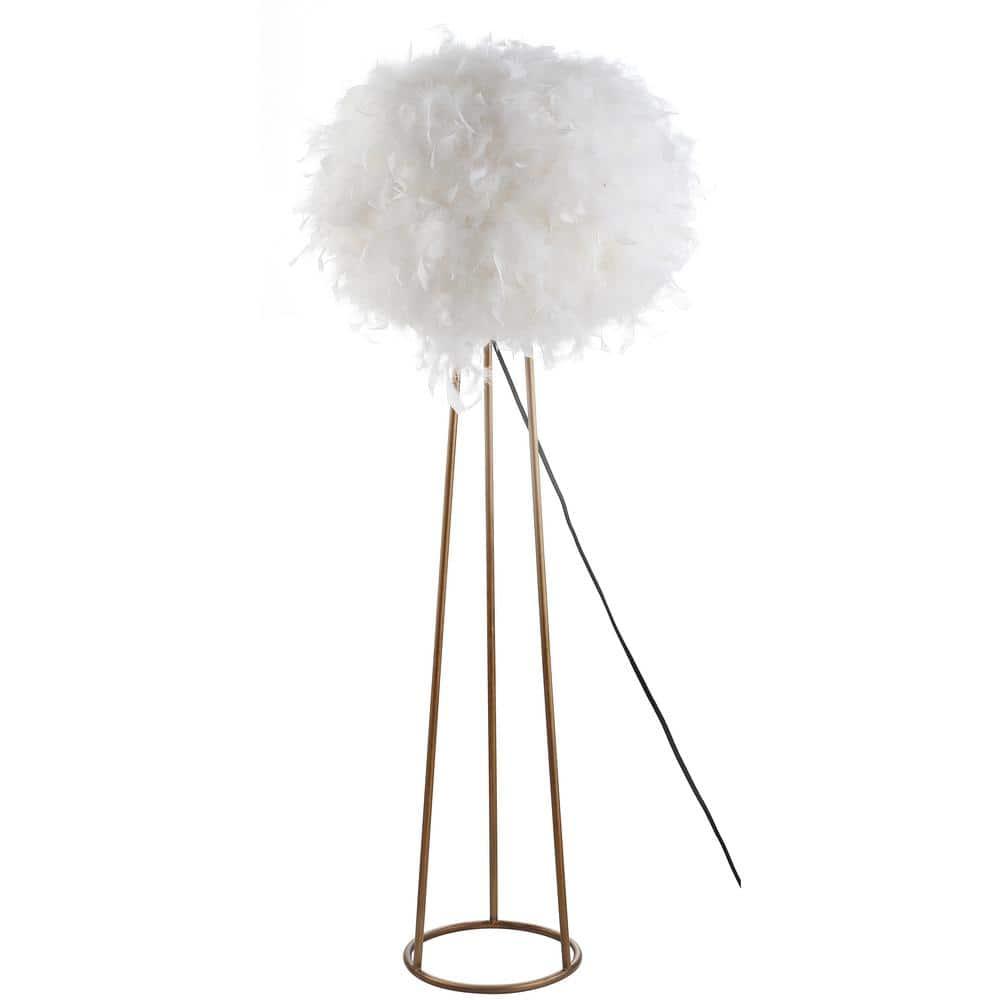 JONATHAN Y JYL9052A Stork 52" Feather Metal LED Floor Lamp, Bohemian, Glam, Modern, Transitional for living room, dinning room, bedroom, office Bulb Included, White/Gold