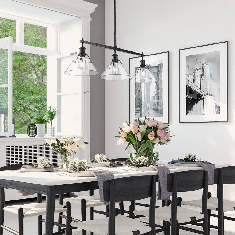 Golden Lighting Orwell 3-Light Linear Pendant in Matte Black with Clear Glass