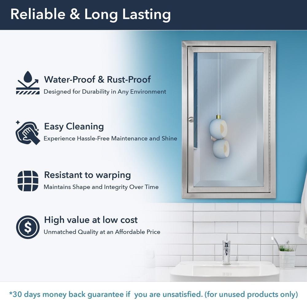 Head West Brushed Nickel Stainless Steel Recessed Medicine Cabinet Framed Accent Mirror - 16" x 26"