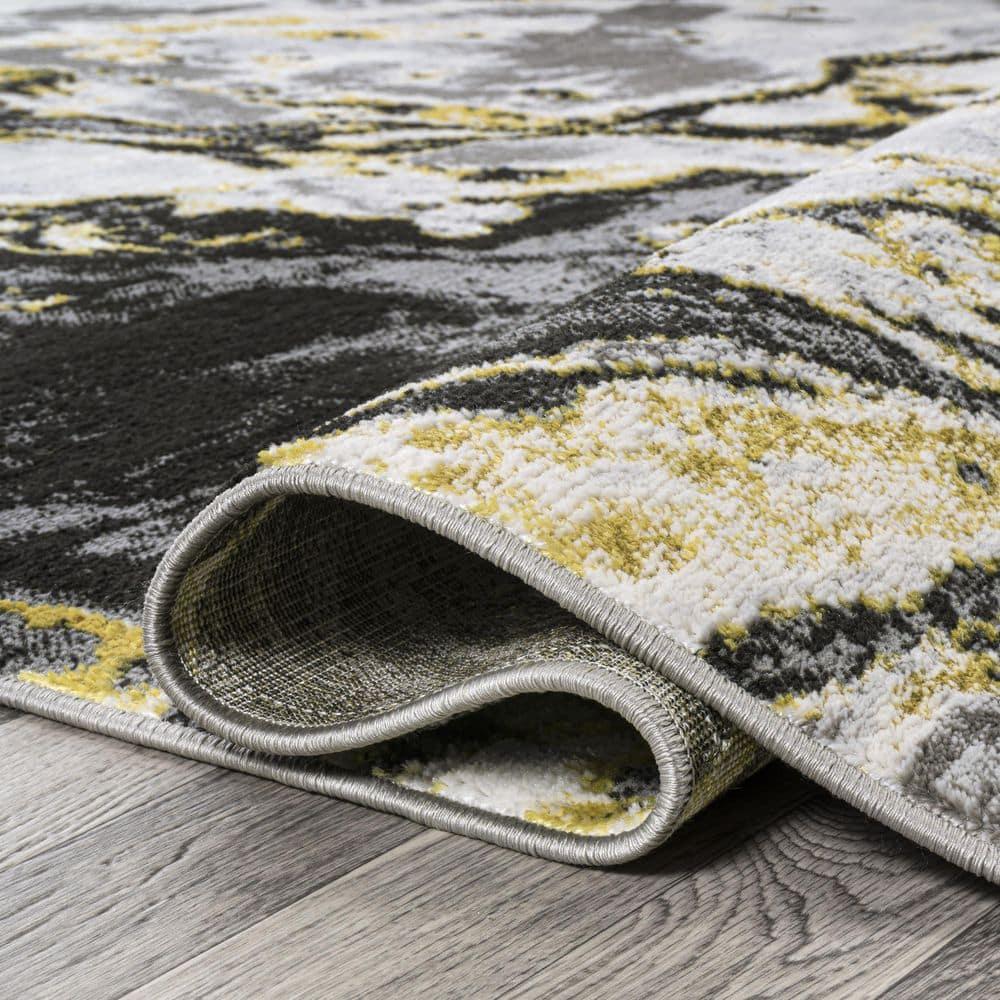 3'x5' Swirl Marbled Abstract, Black/Yellow - JONATHAN Y