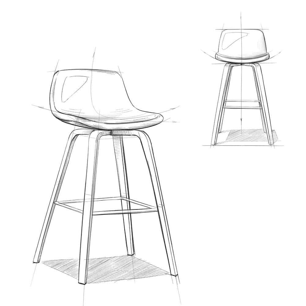 Simpli Home Randolph Upholstered Bentwood Mid-Century Modern Bar & Counter Stool with Chrome Footrest (Set of 2) (Set of 2)