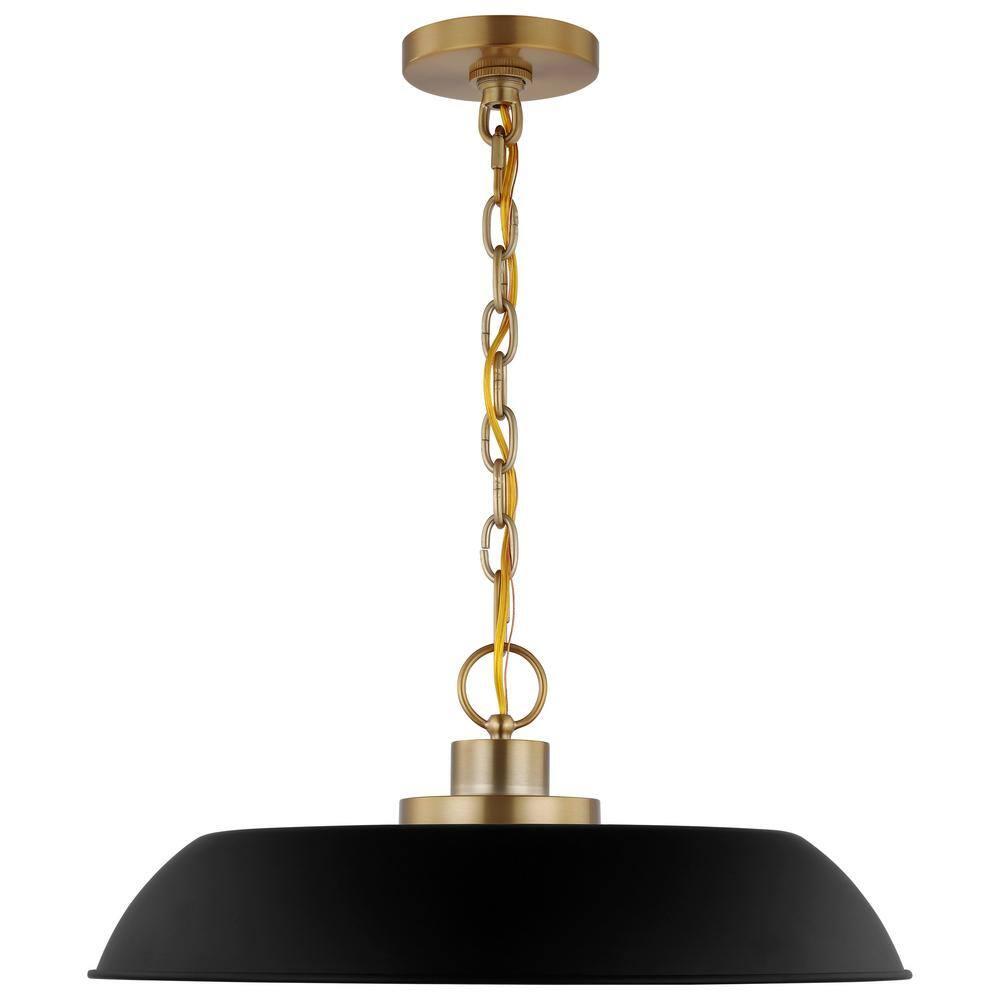 Colony Modern Dome Pendant Light in Matte Black and Burnished Brass