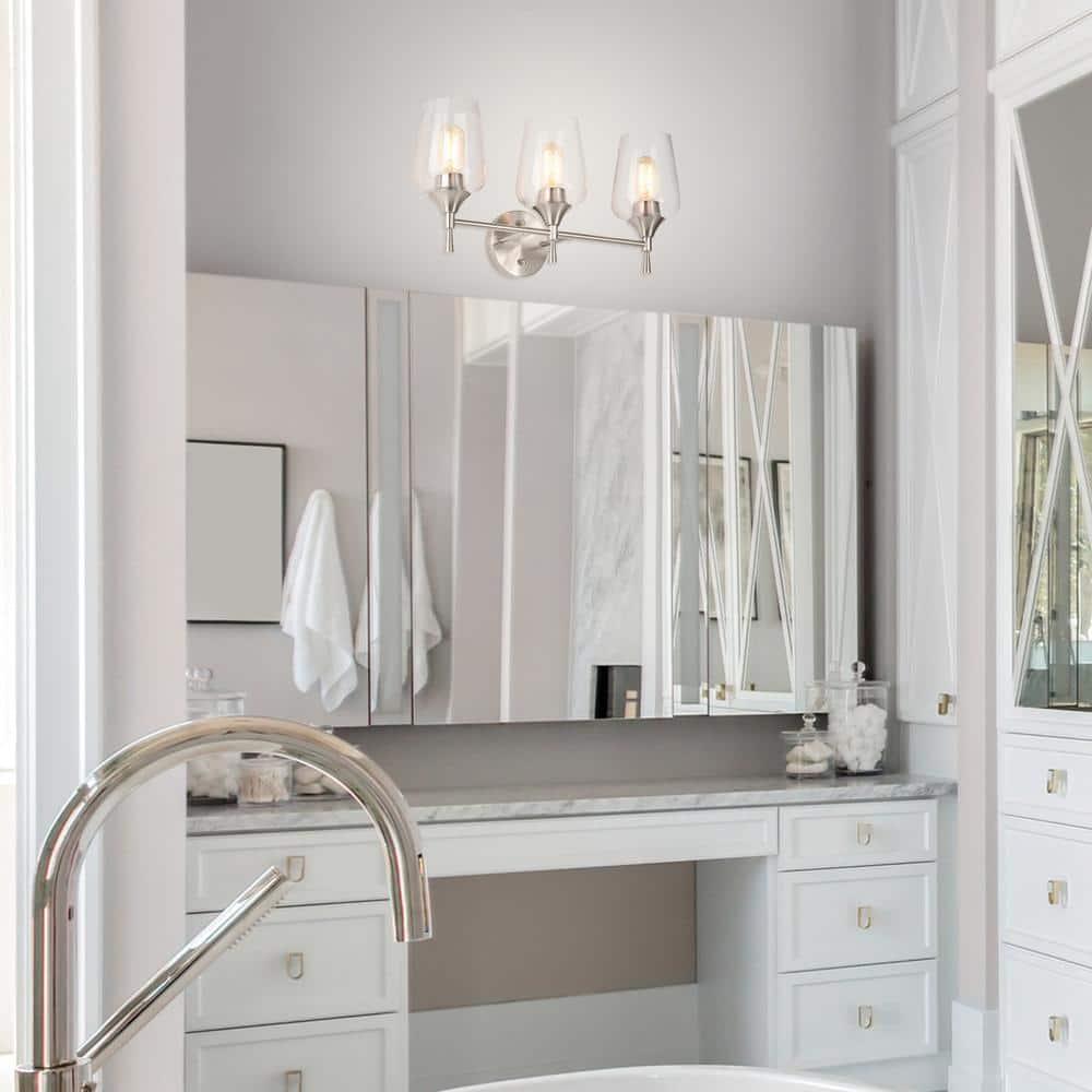 Edvivi 3-Light Vanity Lights, Modern Brushed Nickel with Clear Glass Shade Bathroom Light Fixtures, Wall Light for Mirrors, Bedroom, Living Room, Hallway