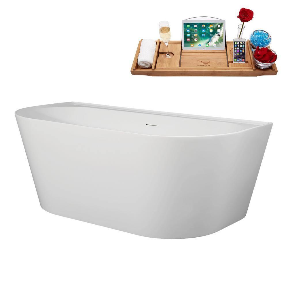 63" Streamline Soaking Freestanding Tub and Tray With Internal Drain