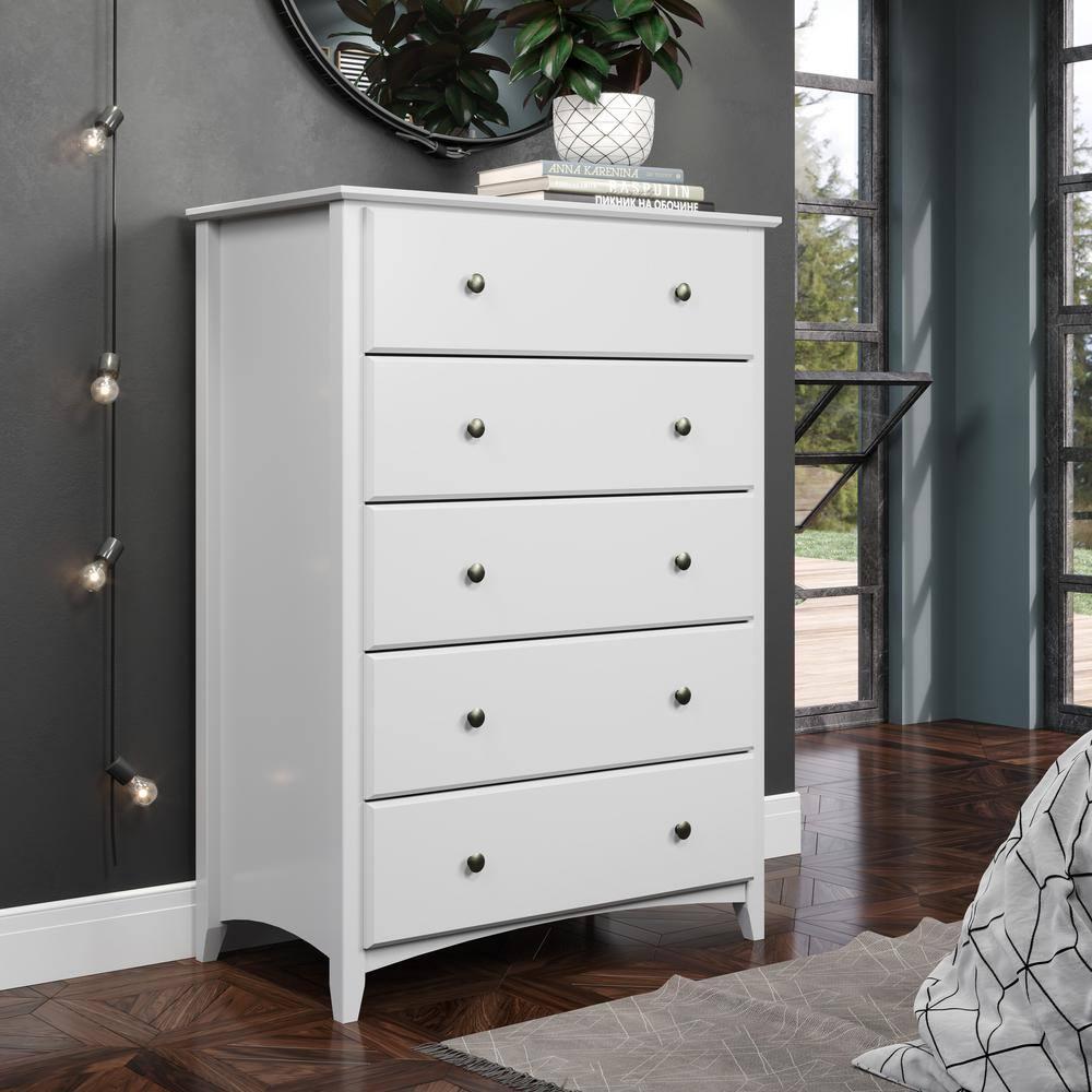Camaflexi Shaker Style Solid Wood 5-Drawer Bedroom Chest in White