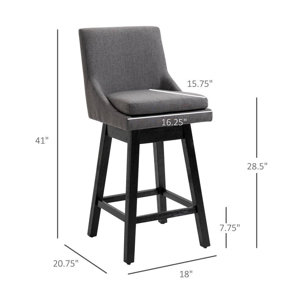 HOMCOM 28" Set of 2 Swivel Bar Height Bar Stools, Armless Upholstered Barstools Chairs with Soft Padding Cushion and Wood Legs
