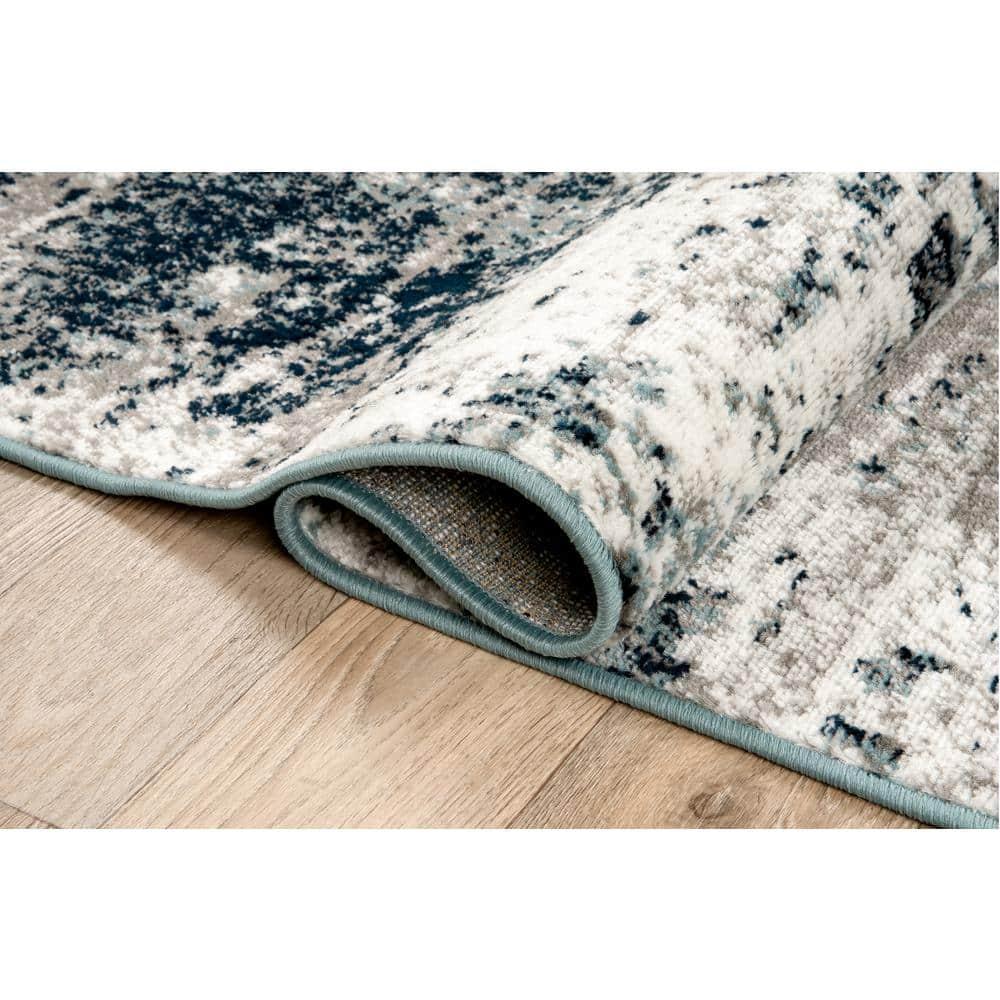 World Rug Gallery Distressed Abstract Area Rug - Blue 6'6"x6'6": Stain-Resistant, Low Pile, Pet Friendly, Machine Made