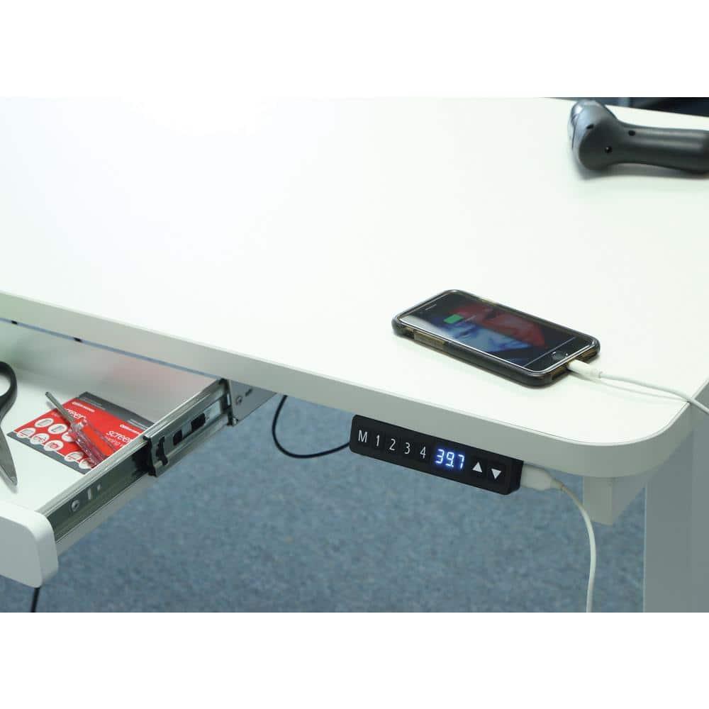 Motionwise White Electric Height Adjustable Standing Desk, 24”x48", Height Adjustable 28"-48" with 4 pre-set height adjustments and USB Charge Port, Multiple Colors