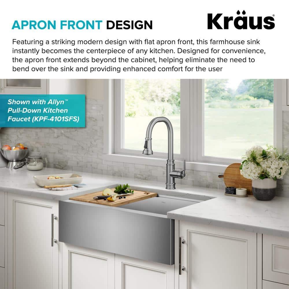 KRAUS Standart Pro Apron Front Farmhouse 16 Gauge Single Bowl Stainless Steel Kitchen Sink