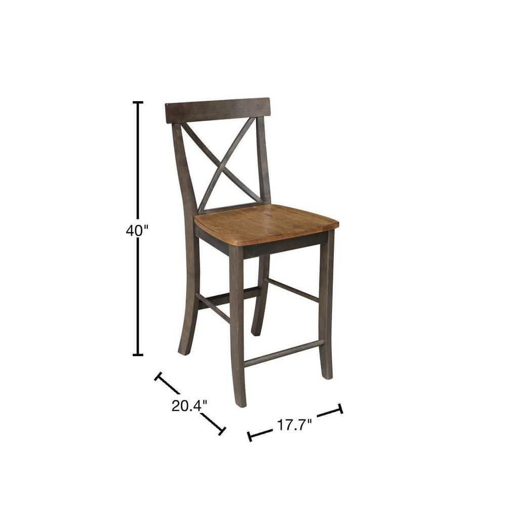 24" Martha X Back Counter Height Barstool Hickory Brown - International Concepts: Hardwood Frame, Armless
