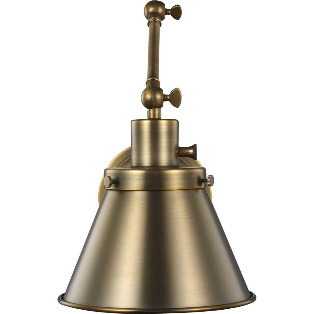 Progress Lighting Hinton 1-Light Swing Arm Wall Bracket, Vintage Brass, Metal Shade