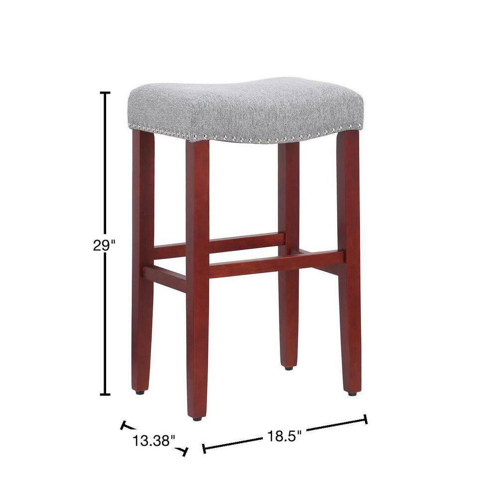 Polytrends Jameson Upholstered Polyester 29" Bar Stool with Cherry Legs - (Set of 2) Cherry/Gray