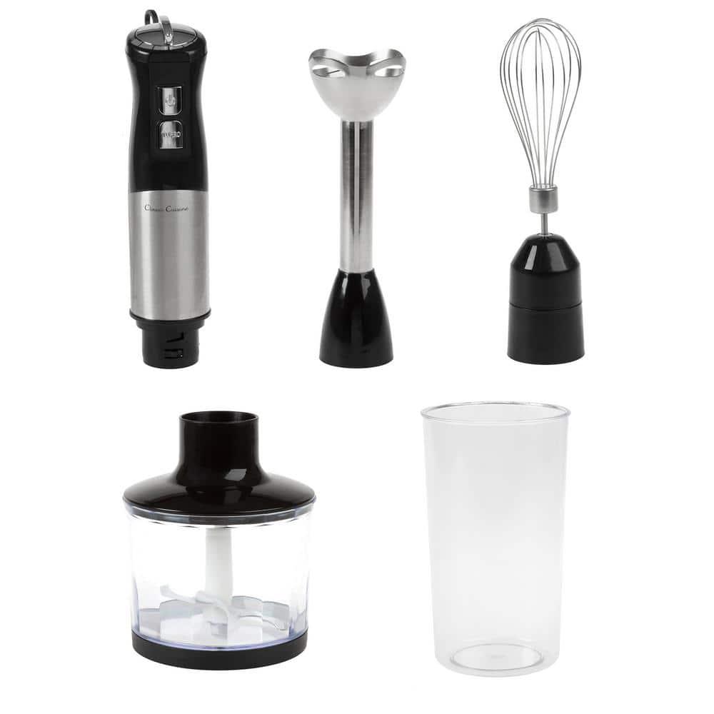 Classic Cuisine 6-Speed Handheld 4-in-1 Immersion Blender for Soups (Black)