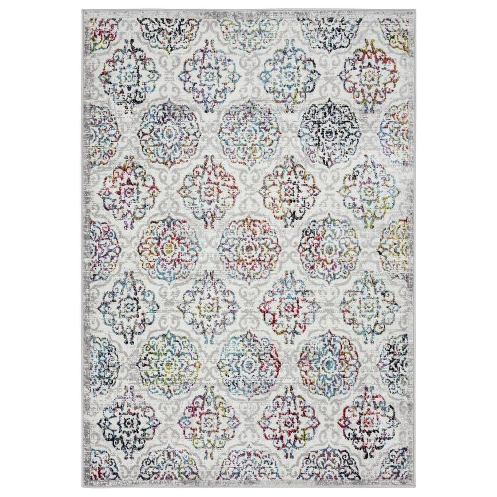Home Dynamix Boho Andorra Transitional Damask Area Rug Ivory/Blue/Black, 5'2"x7'2"