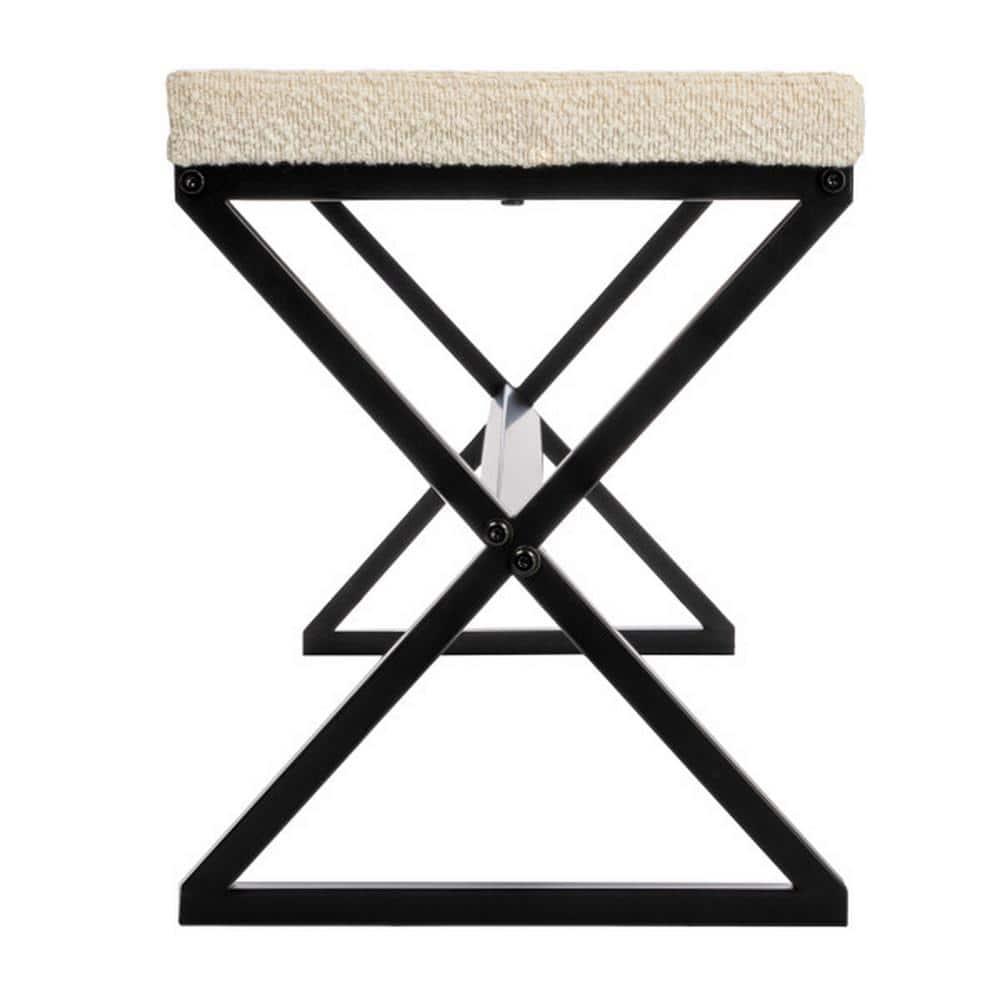 Harper Metal Bench with Boucle Upholstered Cushion, Cream and Black
