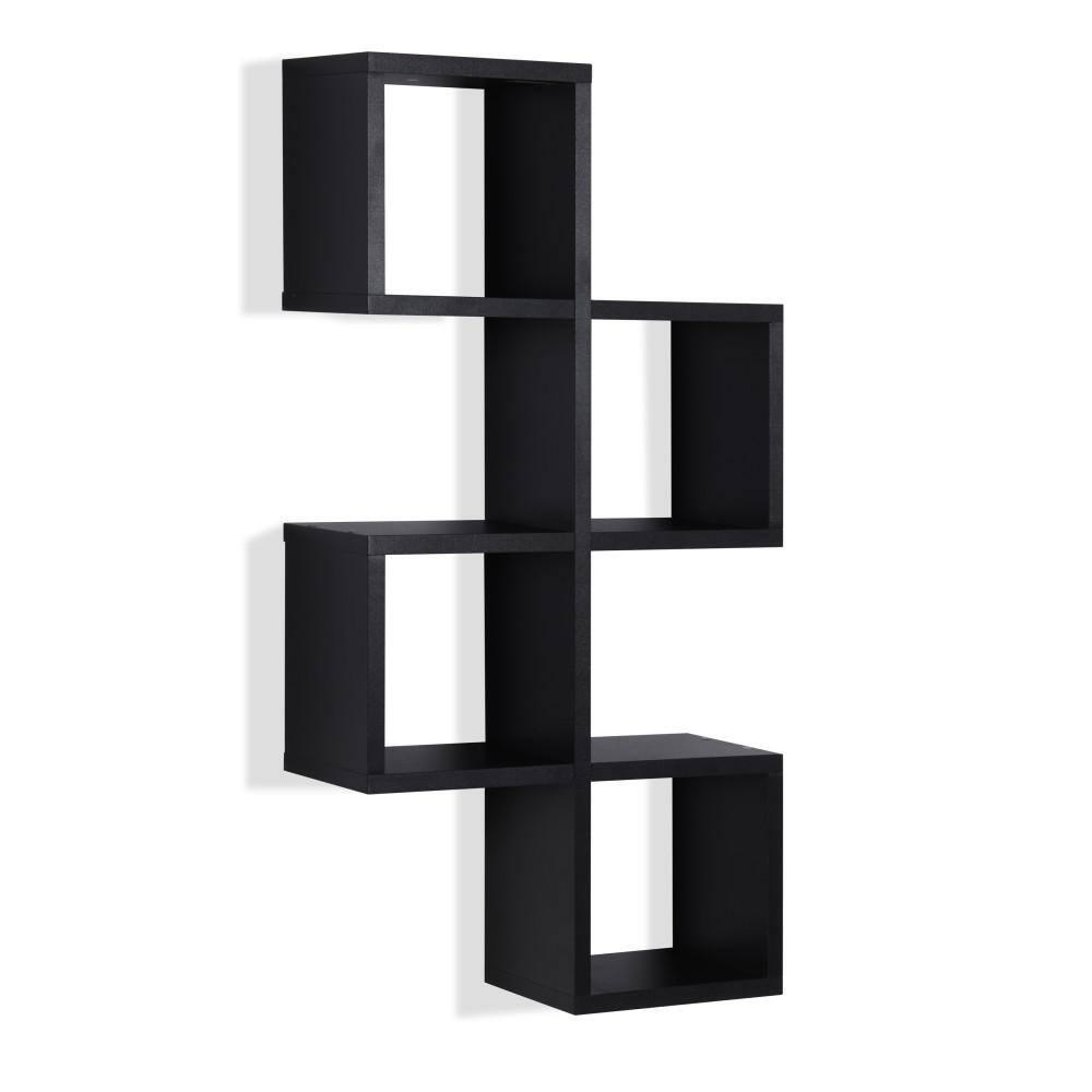 Danya B. 30" x 15.25" Cubby Chessboard Wall Shelf Black : Modern Laminated MDF, Versatile Display