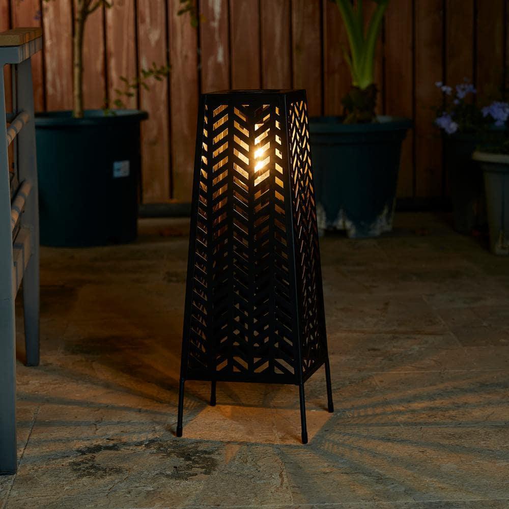 Glitzhome 21.5"H Metal Geometric Solar Powered Floor Lantern