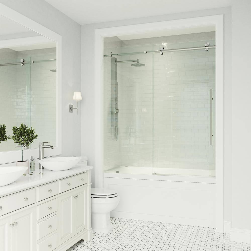 Elan E-Class 56-60" W x 66" H Sliding Frameless Tub Door with 3/8" Clear Glass
