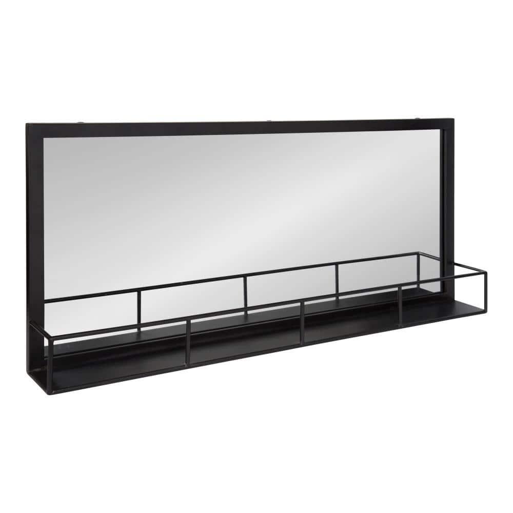 40" x 18" Jackson Metal Frame Mirror with Shelf Black - Kate & Laurel All Things Decor: Modern Rectangle, No Assembly Required