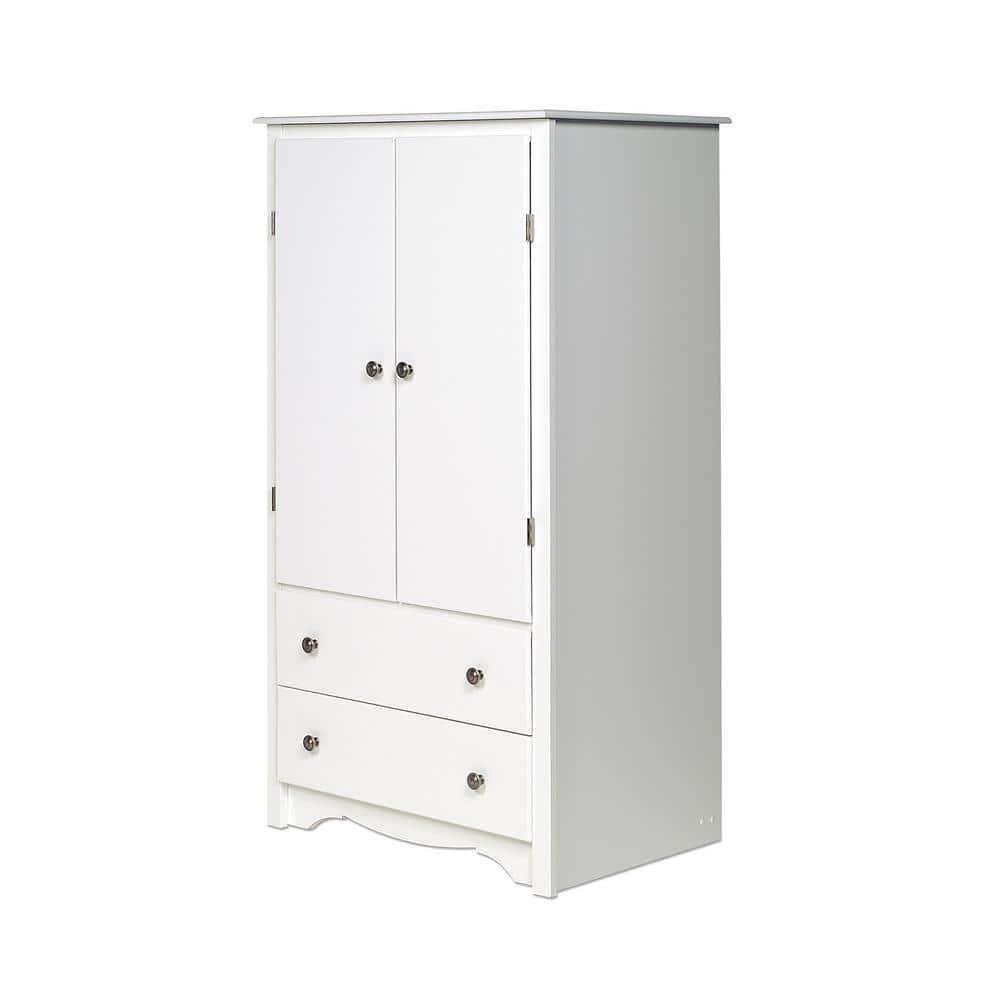 Prepac Monterey Armoire White: Transitional Style, Wood Composite, 2-Door Wardrobe for Hanging Clothes