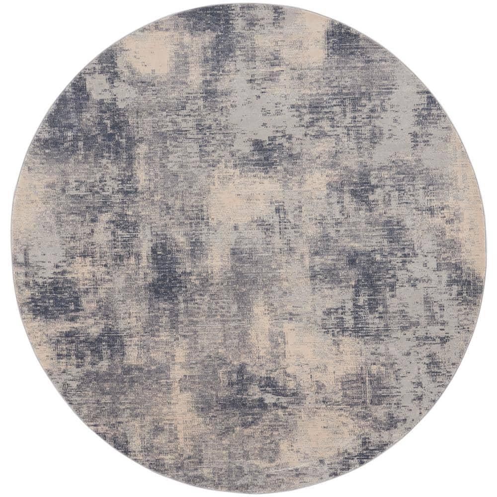 Nourison Rustic Textures Contemporary Abstract Indoor Area Rug Blue/Ivory 7'10" x round