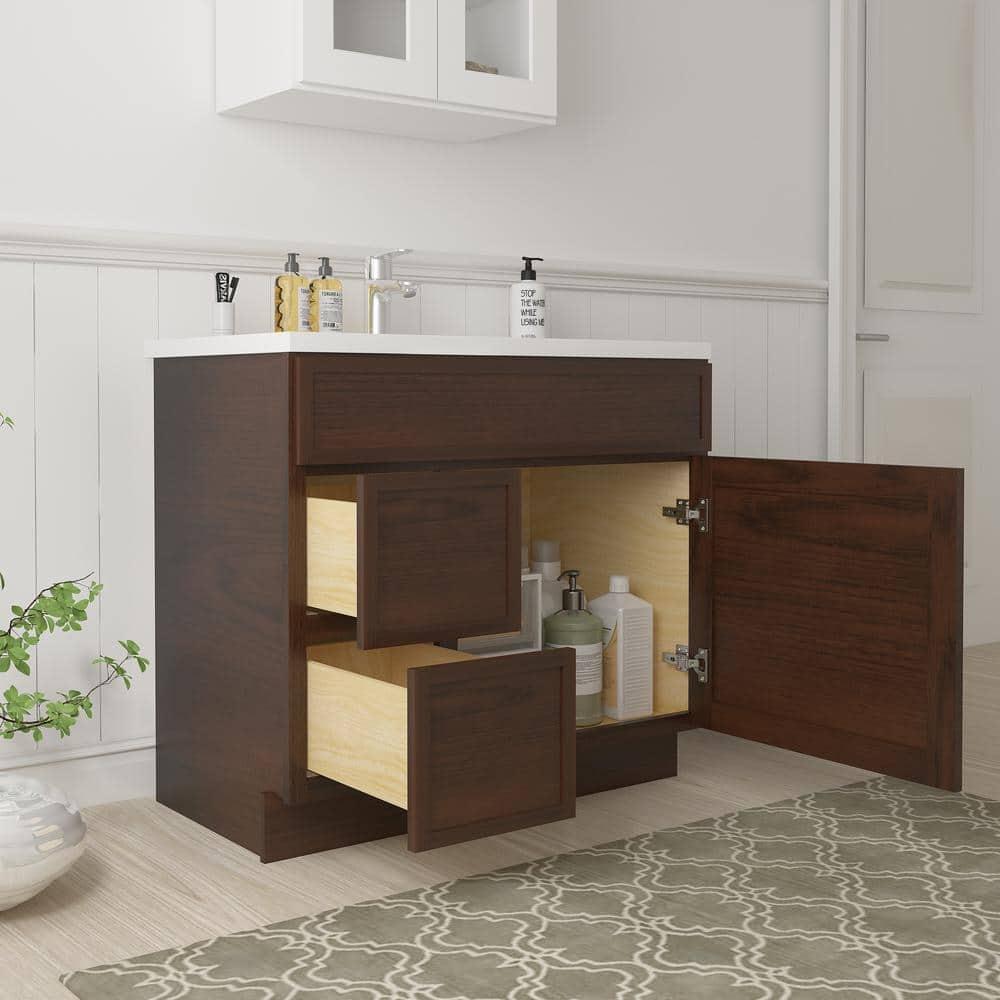 36" W Birch Plywood Freestanding Single Base 2 Drawers Storage Cabinet with Soft Close Door