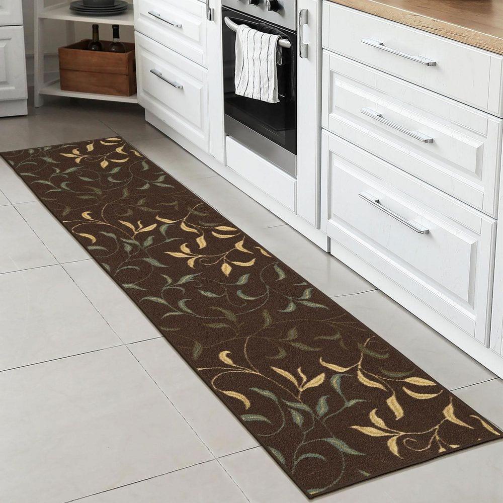 Ottohome Non-Slip Leaves Area Rug For Living Room, Hallway Runner, Entryway Rug, Brown