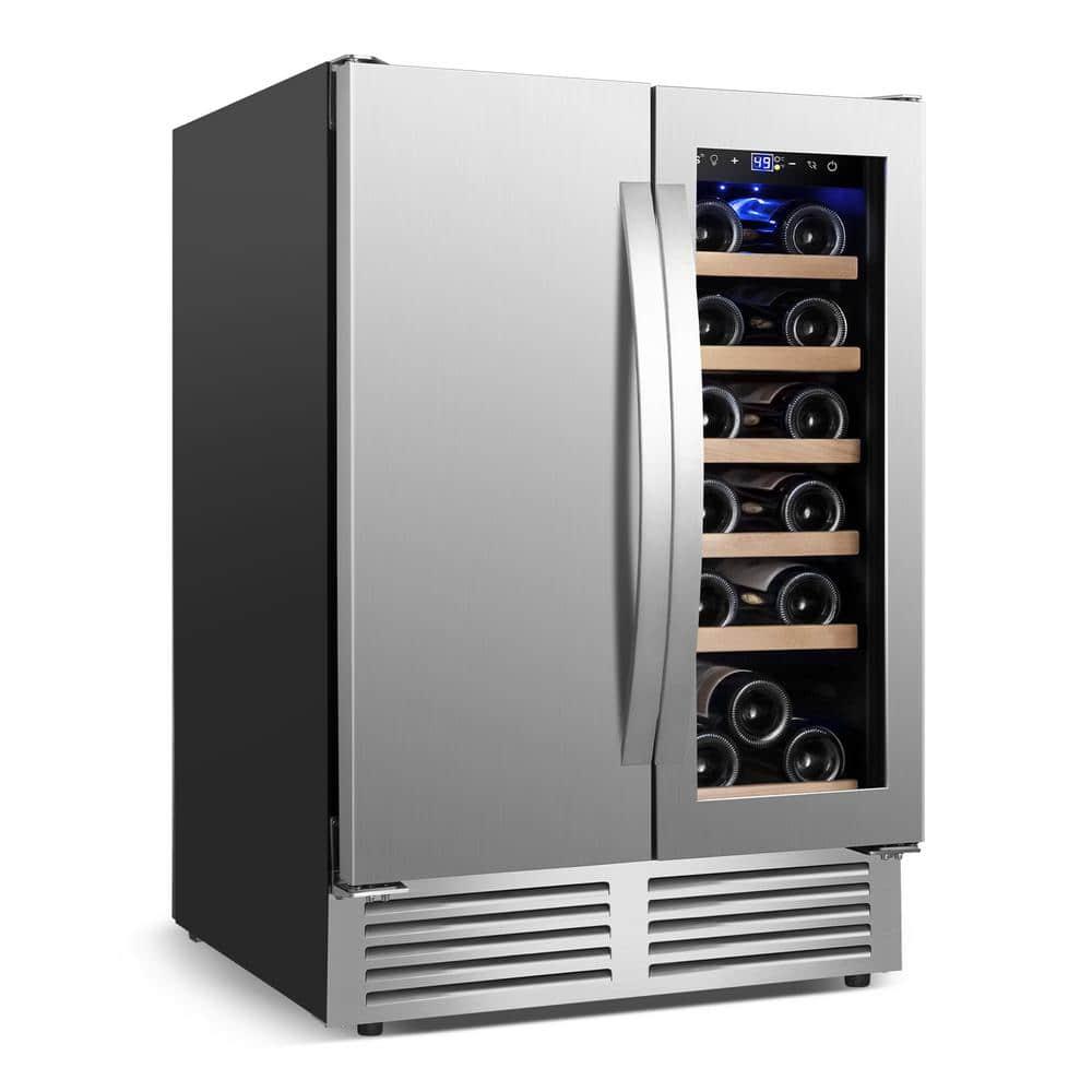 24 Inch Dual Zone 18 Bottle and 57 Can Wine & Beverage Refrigerator Built-in/Freestanding Cooler for Beer Wine Drink with Built-In Light Classic Series