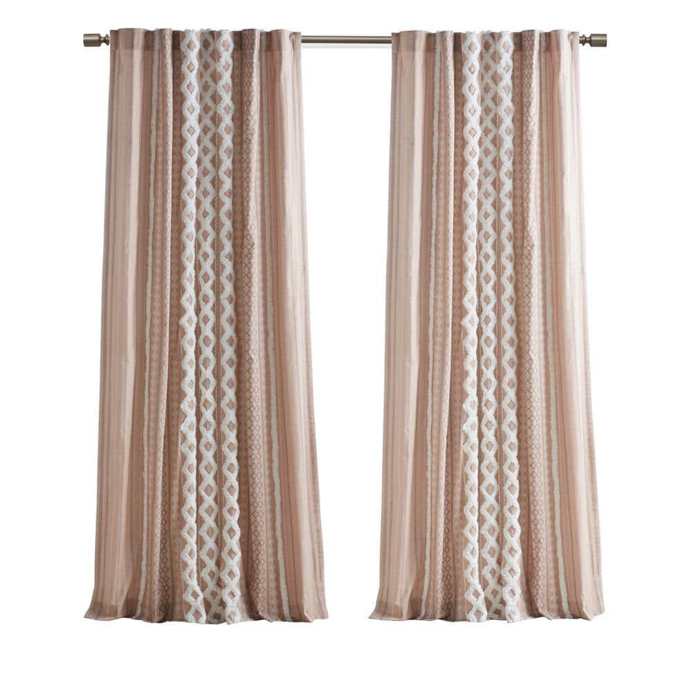 INK+IVY Imani Cotton Printed Boho Single Curtain Panel with Chenille Stripe and Lining