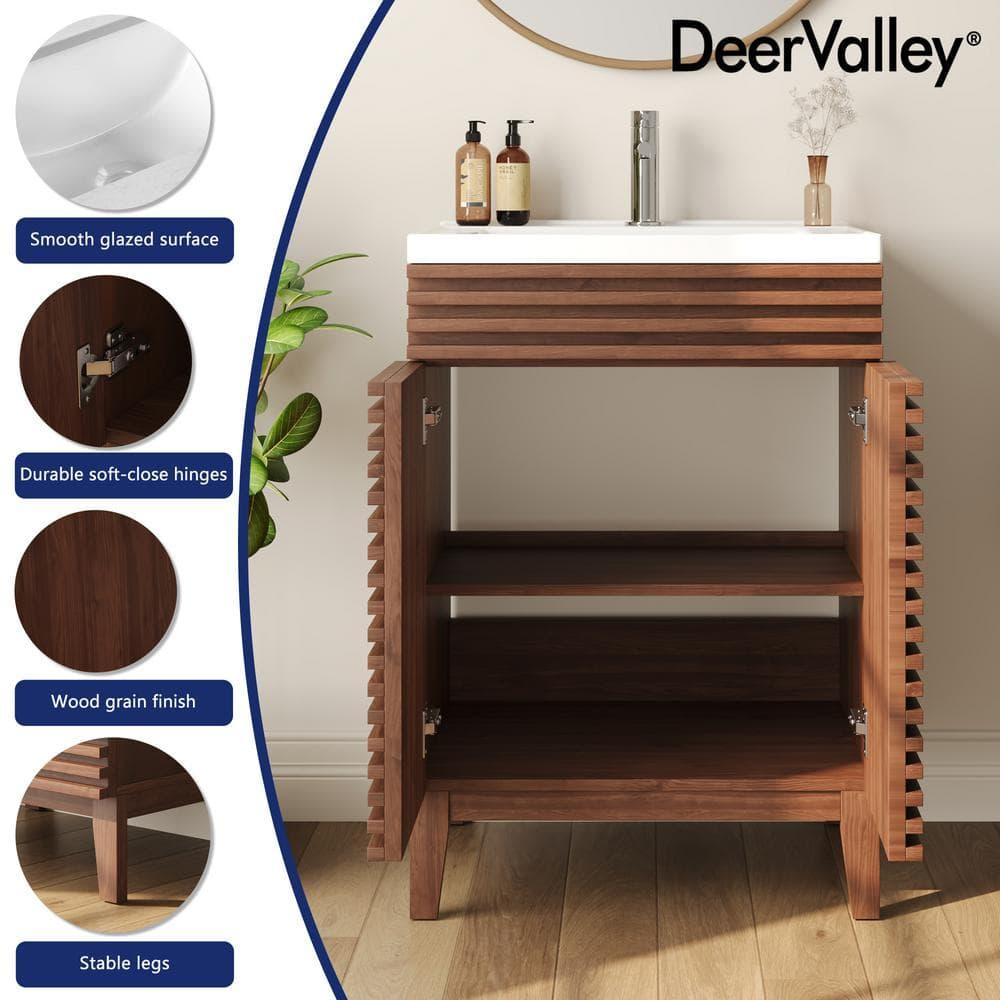 DeerValley  Cove 24" Bathroom Vanity with Ceramic Sink Top, Fully Assembled Mid-Century Wood Bathroom Cabinet Walnut & Reviews | Wayfair