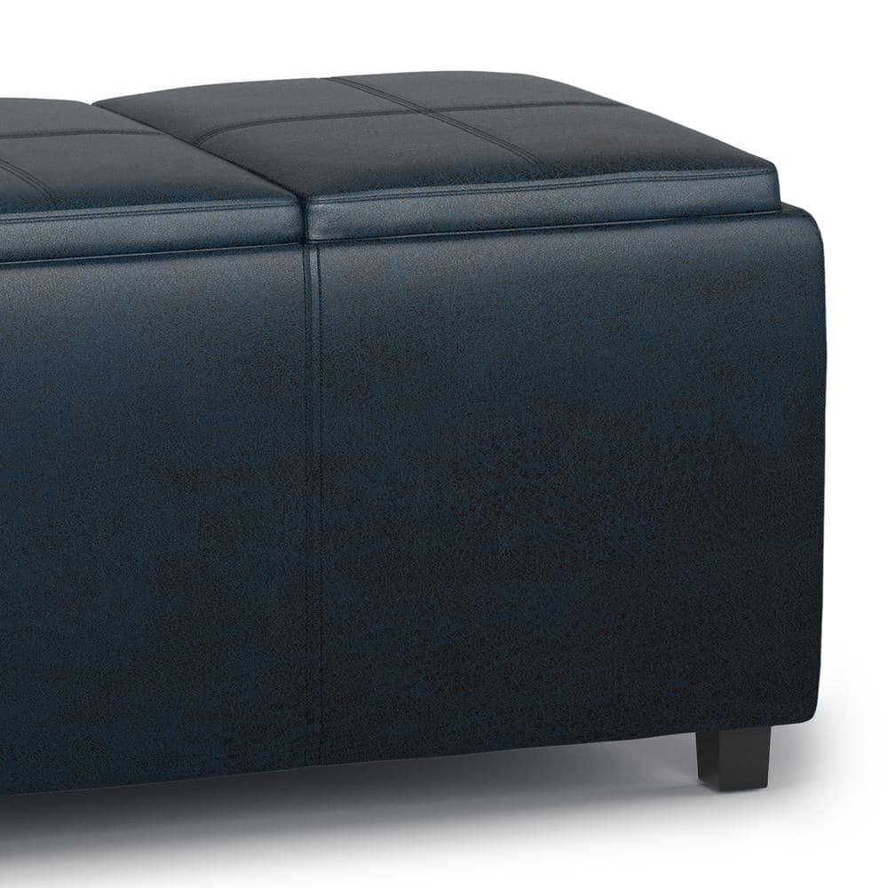 Simpli Home Avalon 42"W Upholstered Storage Ottoman with 3 Flip-Over Serving Trays