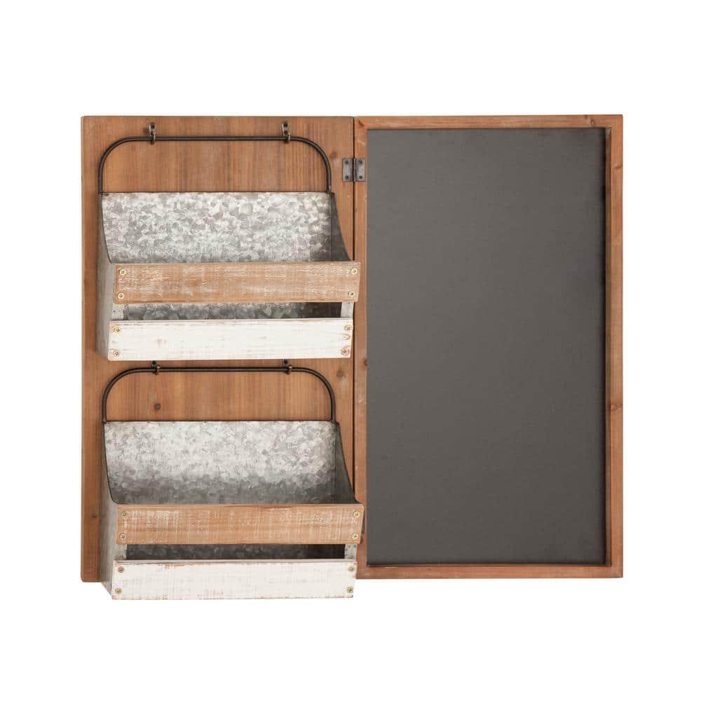 DecMode 28" x 23" Brown Wood Farmhouse Magazine Rack Holder