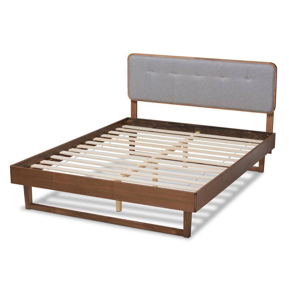 King Natalia Platform Bed Light Gray/Walnut - Baxton Studio