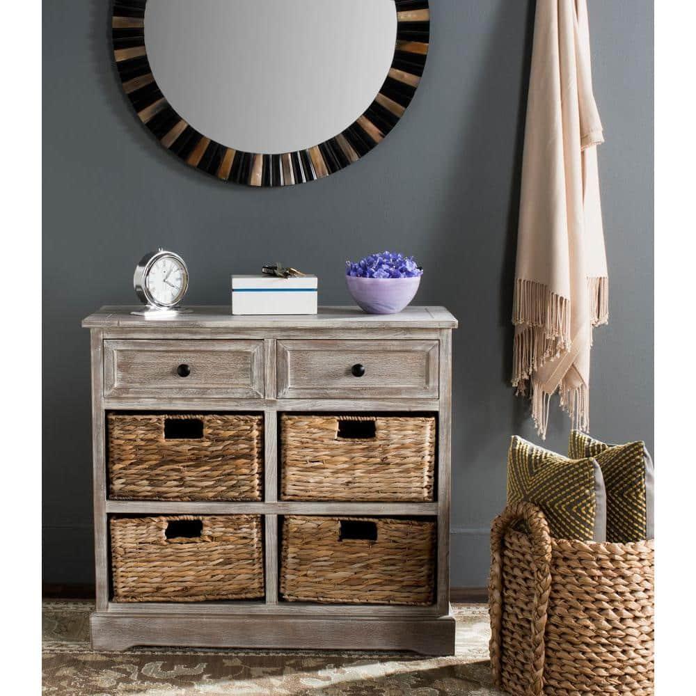 Herman Storage Unit with Wicker Baskets - White Wash - Safavieh.