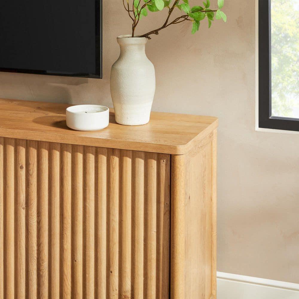 Scandinavian Reeded TV Stand with Open Storage for up to 80" TV  English Oak