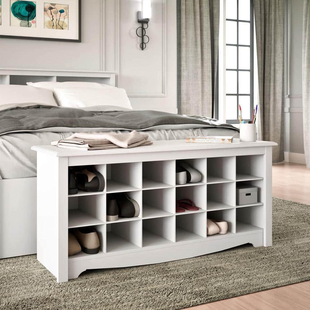 18 pair Shoe Storage Cubbie Bench White - Prepac: Mudroom Organizer, Fits Size 13