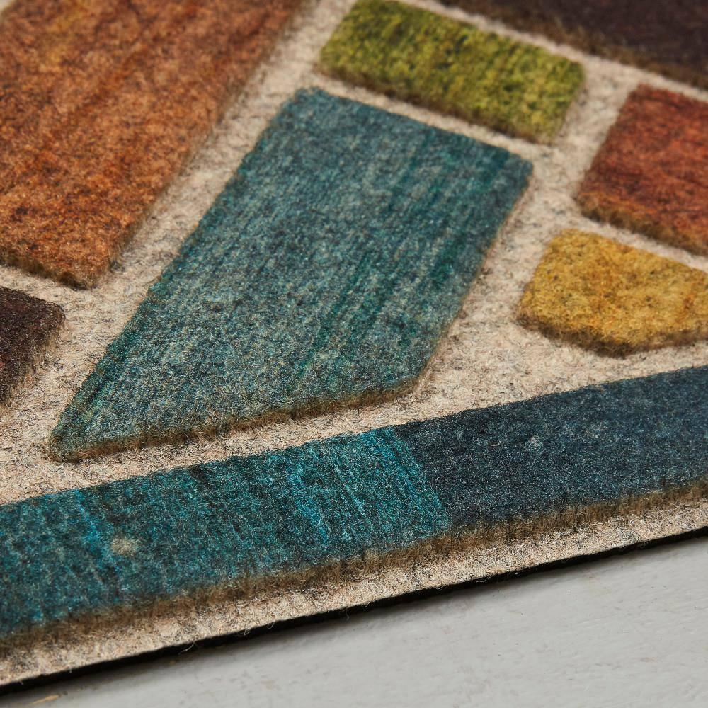 Mohawk Home Entry Recycled Rubber Non- Slip Indoor Outdoor Stoney Medallion Blue & Yellow Oversize Doormat 2' x 4'