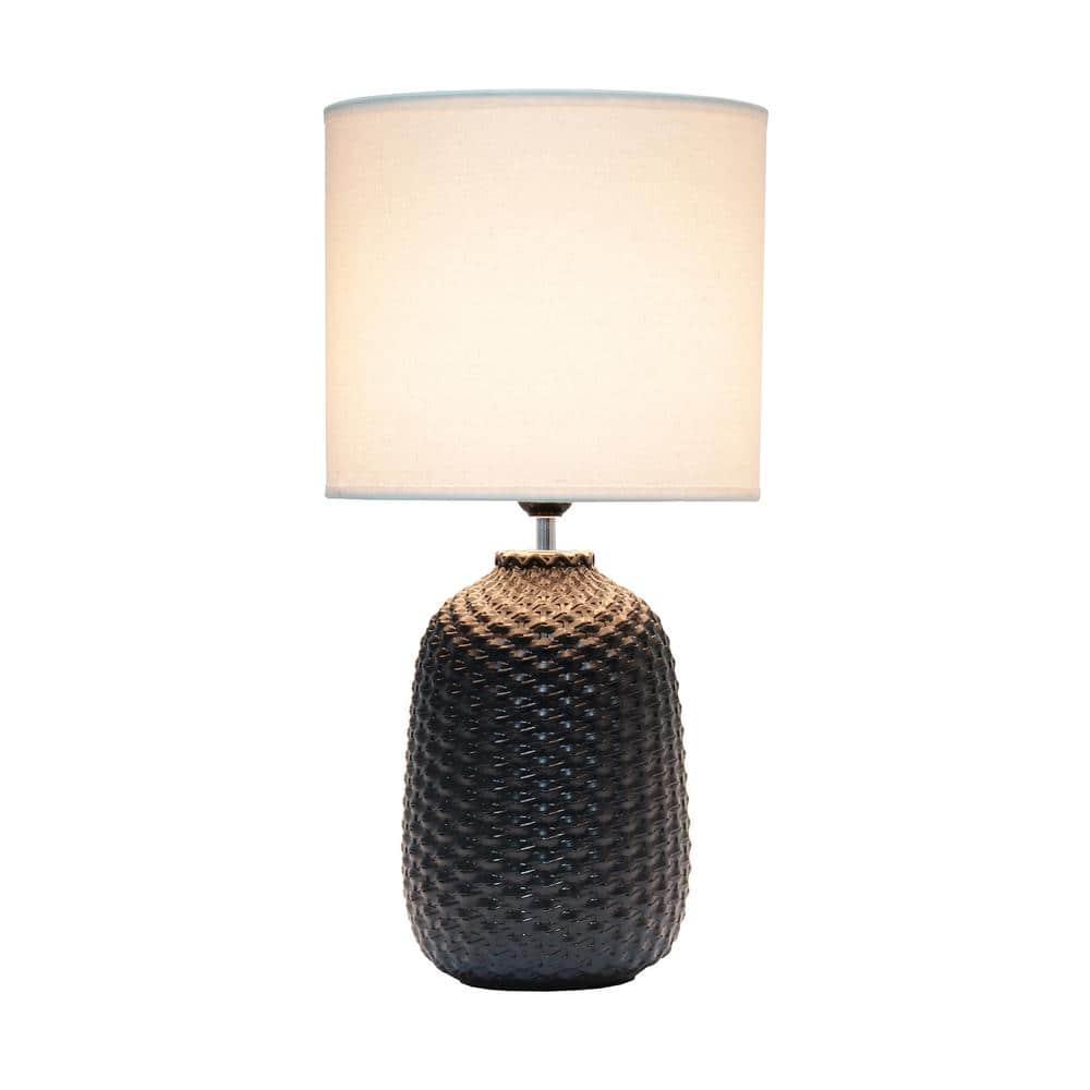 20.4" Traditional Ceramic Purled Texture Bedside Table Desk Lamp with White Fabric Drum Shade Black - Simple Designs: ETL Listed