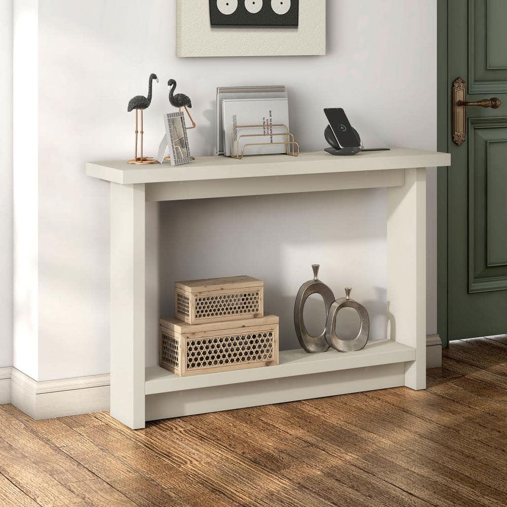 miBasics Nortal 47.24" Console Table Modern 1 Shelf with Usb and Power Ports Soft White