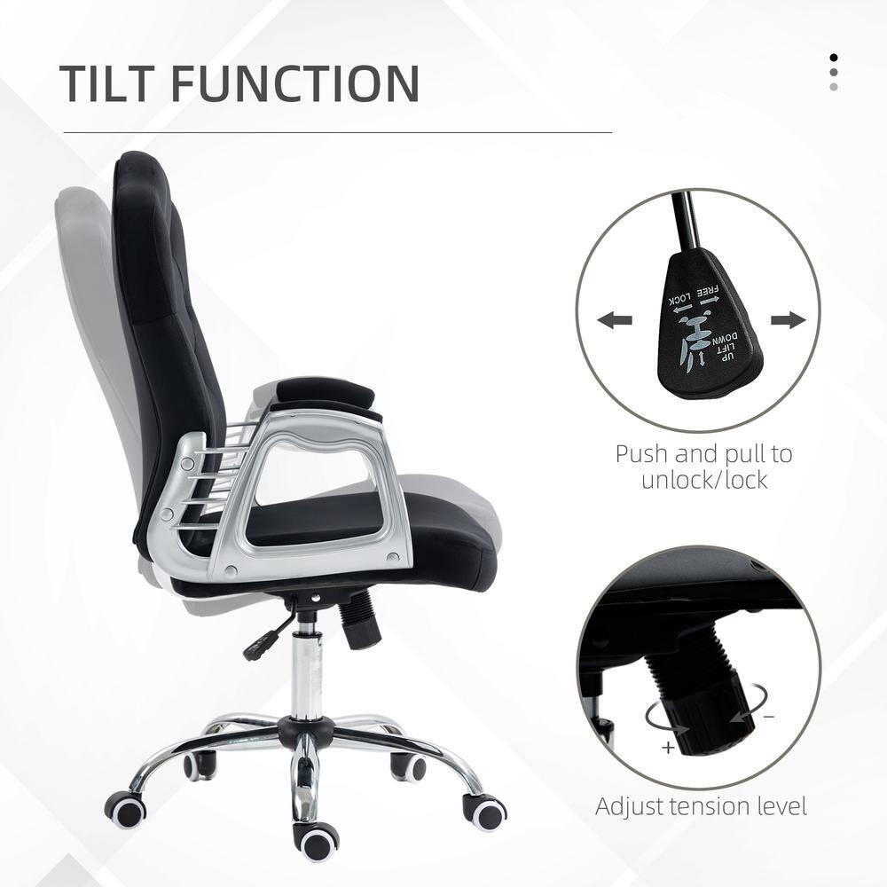Vinsetto Home Office Chair, Velvet Computer Chair, Button Tufted Desk Chair with Swivel Wheels, Adjustable Height, and Tilt Function, Black