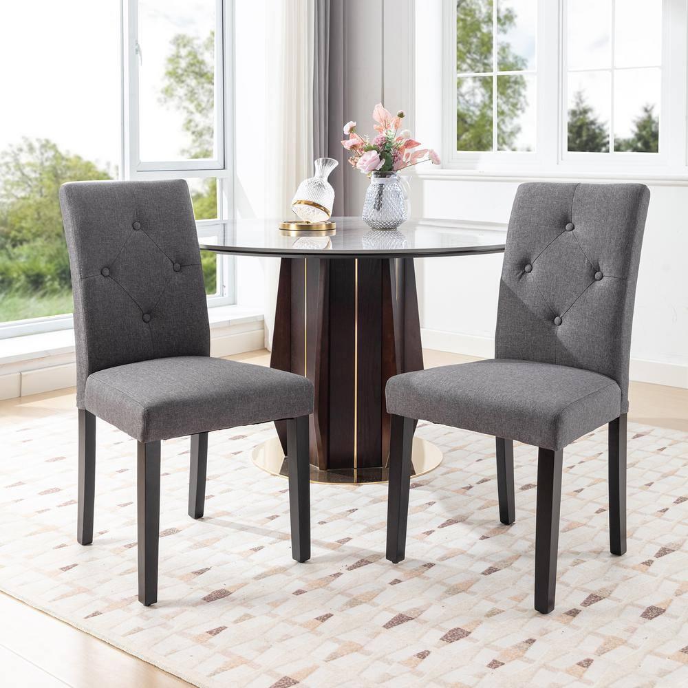 Gray Linen Upholstered High Back Parsons Side Chair Set