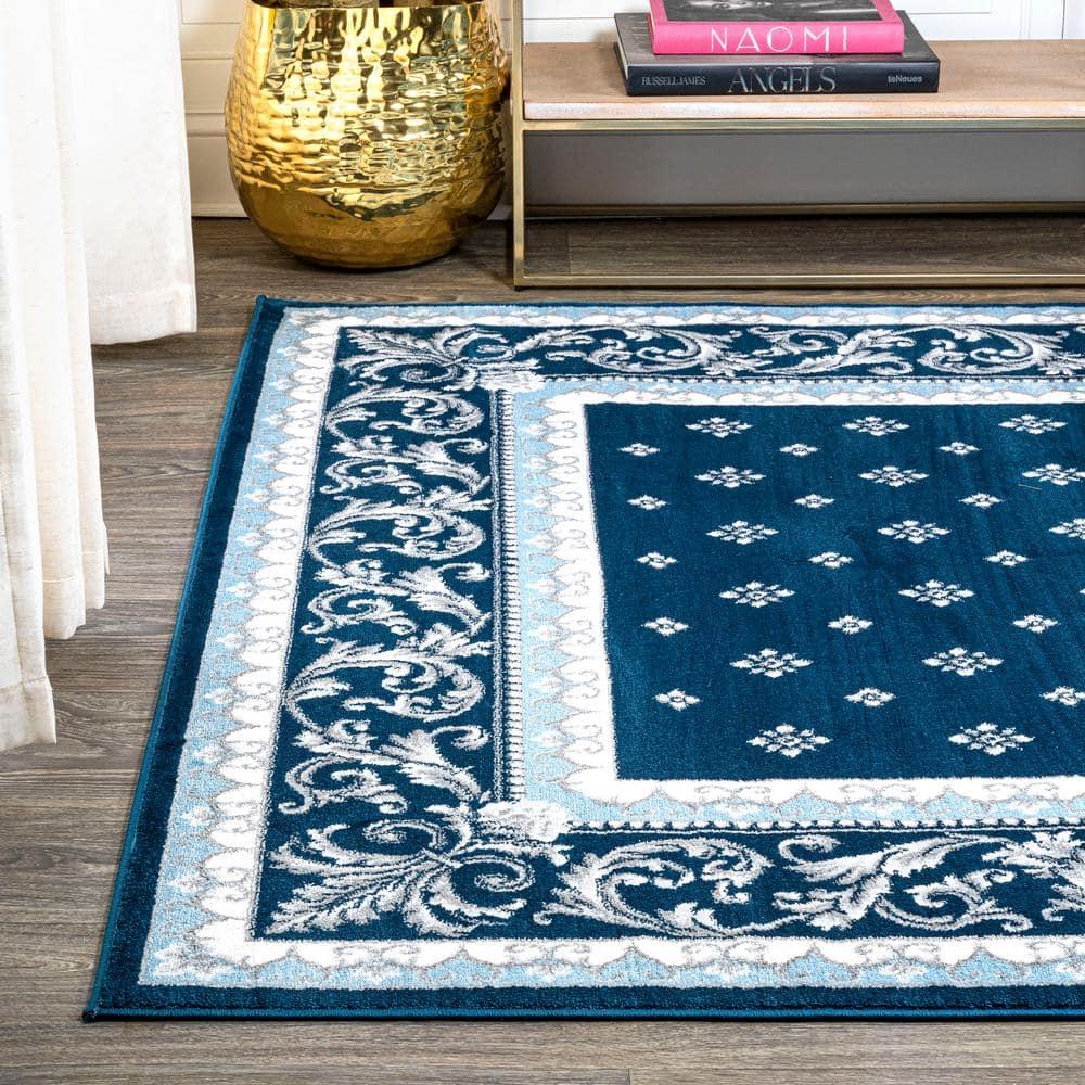 3'x 5' Acanthus French Border Area Rug, Navy/Blue - JONATHAN Y