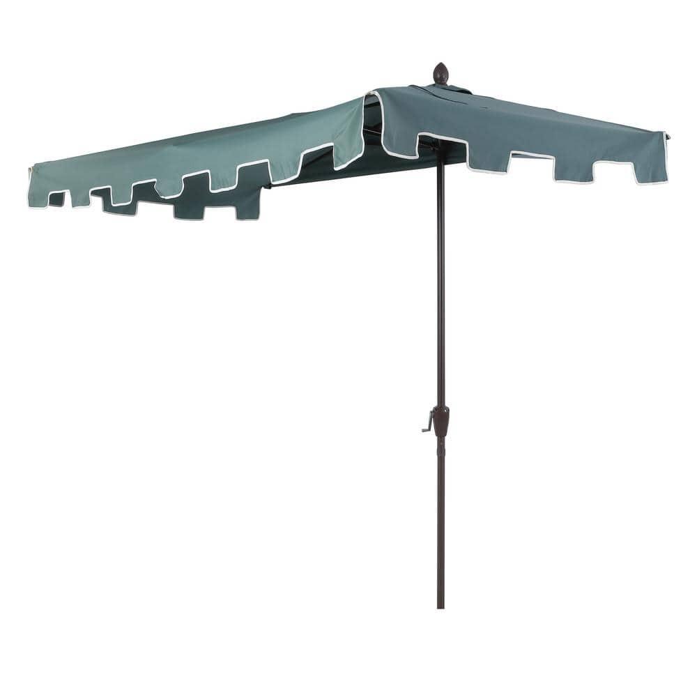 JONATHAN Y Sidney 9 ft. Classic MidCentury Rectangular Half Market Patio Umbrella with Crank, Wind Vent and UV Protection in Green/White