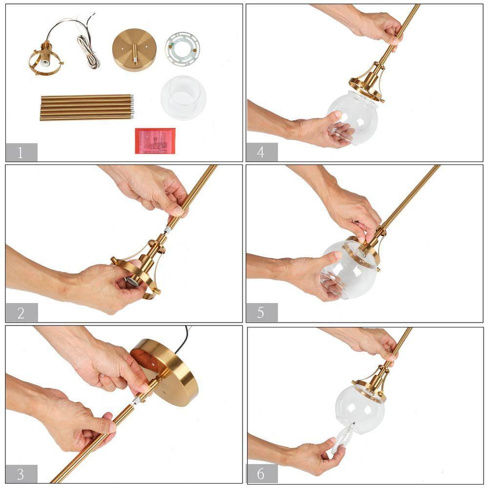 LNC Capensis 1-Light Matte Black and Polished Gold Clear Glass Globe LED Mini Indoor Kitchen Island Light: UL Listed, Adjustable Height