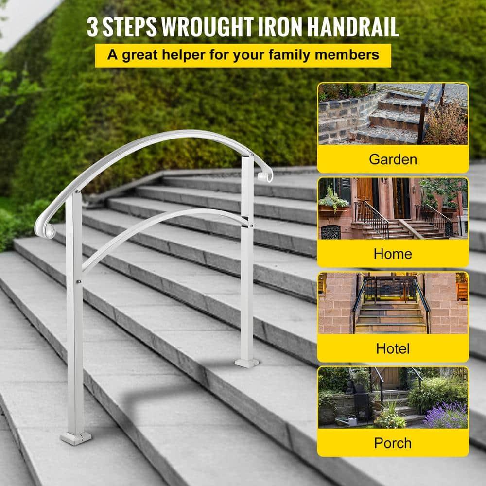 Outdoor Handrail for 1-3 Steps, 41.7 in. H x 36.4 in. W, White, Iron, Stair Railing Kit, Porch and Concrete/Wood Stairs