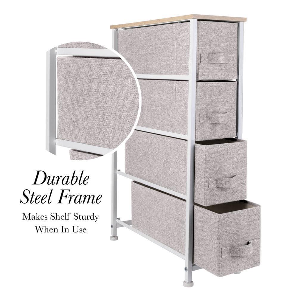 Simplify Adult 4 Drawer Slim Chest Dresser with Fabric Drawers, Beige