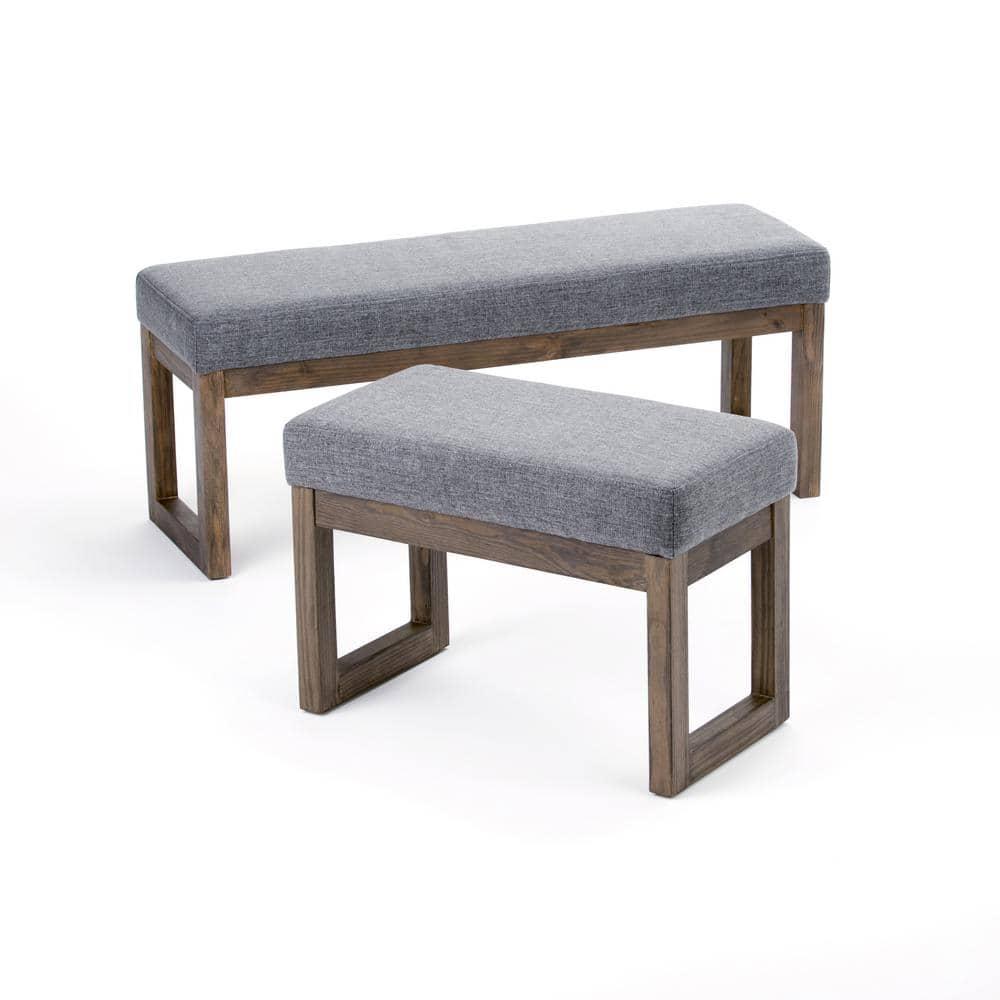 Simpli Home Milltown Solid Wood Footstool Small Ottoman Bench In Grey
