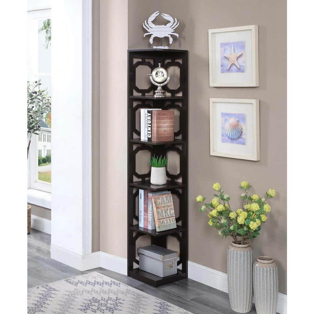 Convenience Concepts Omega Five-Tier Corner Bookcase in Espresso Wood Finish