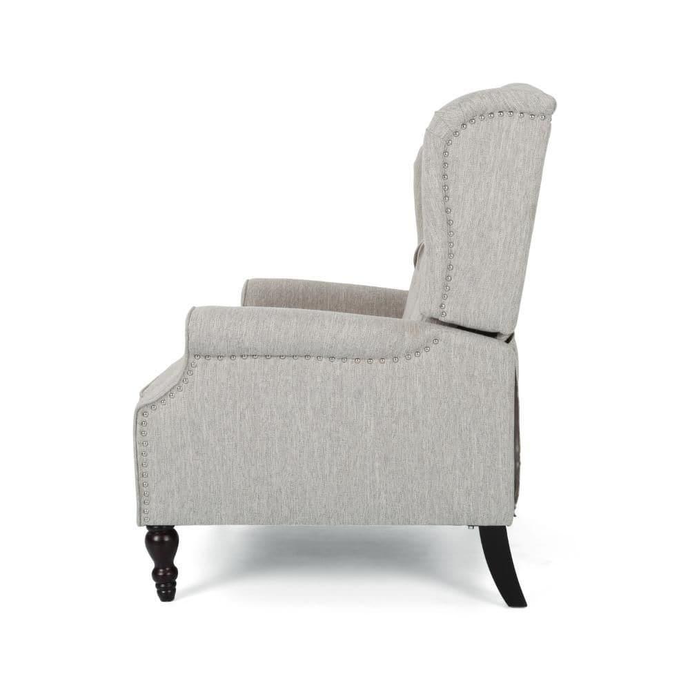 Benjara Jade Oversize Wide Chair Manual Recliner, Light Gray Tufted